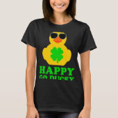 Funny Rubber Duck Four Leaf Clover Sunglasses Happ Tシャツ (正面)