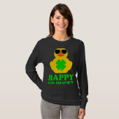 Funny Rubber Duck Four Leaf Clover Sunglasses Happ Tシャツ (正面フル)
