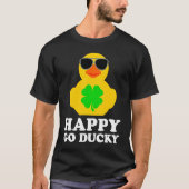 Funny Rubber Duck Four Leaf Clover Sunglasses Happ Tシャツ (正面)