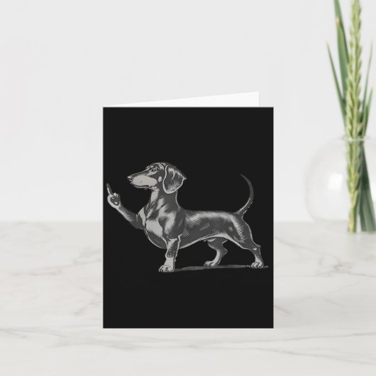 Funny Rude Black Dachshund Dog Meme Middle Finger  カード (正面)