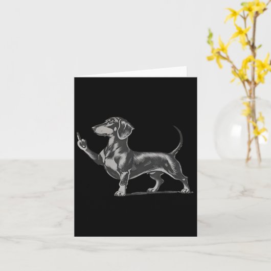 Funny Rude Black Dachshund Dog Meme Middle Finger  カード (黄色い花)