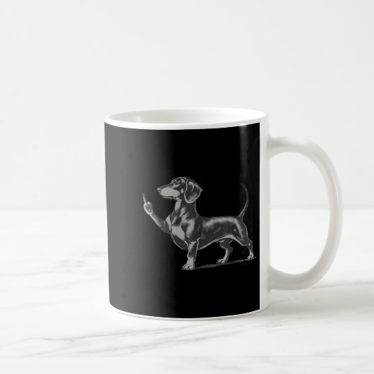 Funny Rude Black Dachshund Dog Meme Middle Finger  コーヒーマグカップ (右)