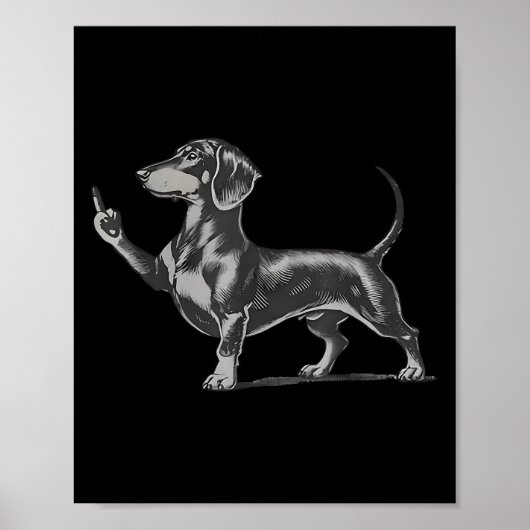 Funny Rude Black Dachshund Dog Meme Middle Finger  ポスター (正面)