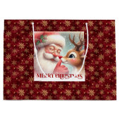 Funny Rudolph and Santa Kids Christmas Party Gift  ラージペーパーバッグ (正面)
