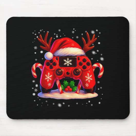 Funny Rudolph Game Controller Christmas Xmas Boy K マウスパッド (正面)