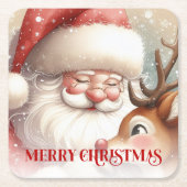 Funny Rudolph Santa Cute Christmas Paper Coaster   スクエアペーパーコースター (正面)