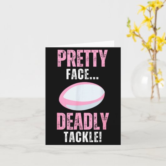 Funny Rugby Gift For Girls Pretty Face Deadly Tack カード (黄色い花)