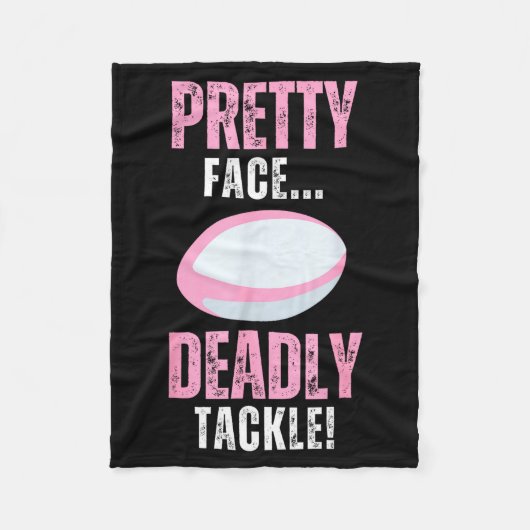 Funny Rugby Gift For Girls Pretty Face Deadly Tack フリースブランケット (正面)