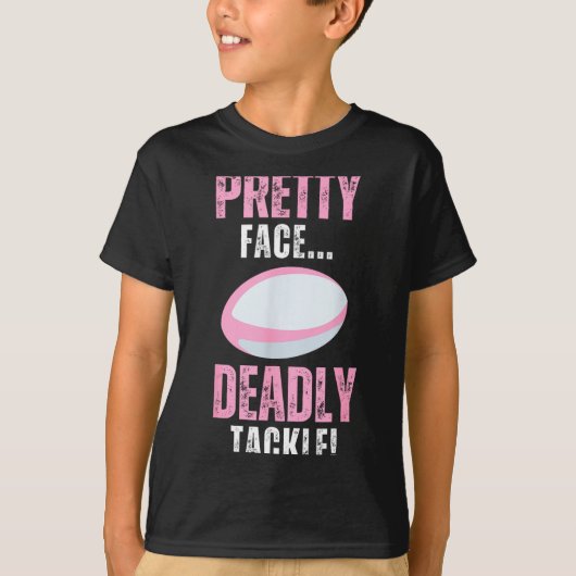 Funny Rugby Gift For Girls Pretty Face Deadly Tack Tシャツ (正面)