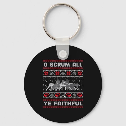 Funny Rugby O Scrum All Ye Faithful Ugly Merry Chr キーホルダー (正面)