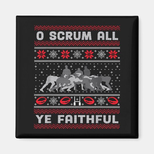 Funny Rugby O Scrum All Ye Faithful Ugly Merry Chr マグネット (正面)