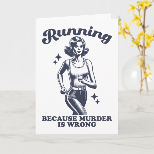 Funny Running Because Murder Is Wrong Retro カード (黄色い花)