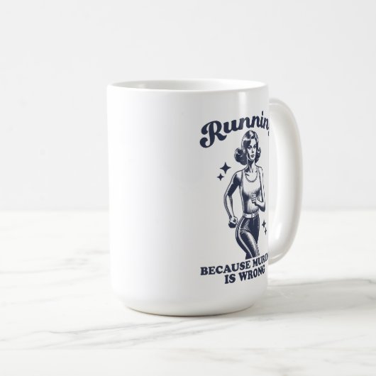 Funny Running Because Murder Is Wrong Retro 15oz コーヒーマグカップ (正面右)
