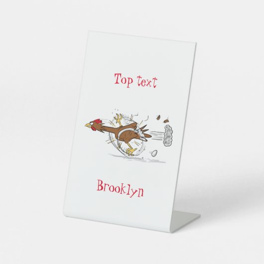 Funny running cool chicken cartoon illustration 台座サイン (正面)