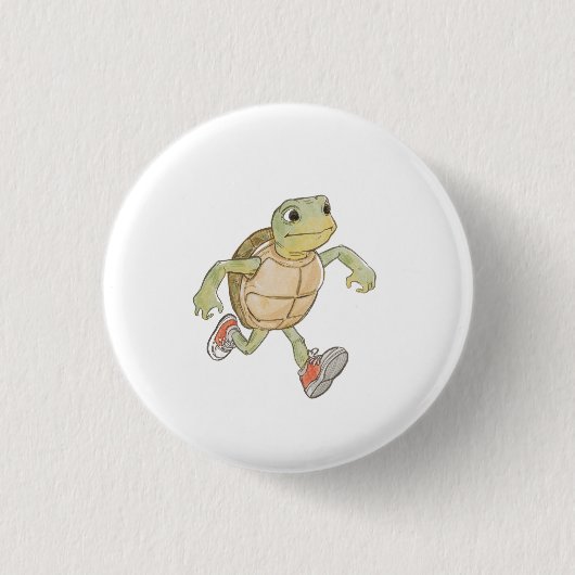 Funny Running Turtle Cartoon Button Badge Pin 缶バッジ (正面)
