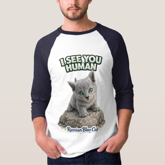 Funny Russian Blue Kitten Design Tシャツ (正面)