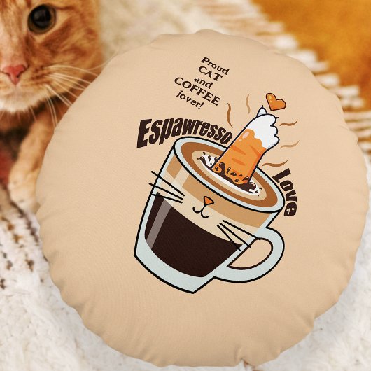 Funny Rustic Boho Coffee Cat Lover Beige Cozy  ラウンドクッション