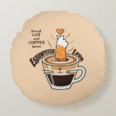 Funny Rustic Boho Coffee Cat Lover Beige Cozy  ラウンドクッション (正面)