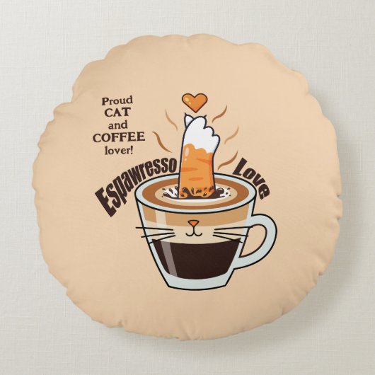 Funny Rustic Boho Coffee Cat Lover Beige Cozy ラウンドクッション (正面)