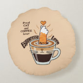 Funny Rustic Boho Coffee Cat Lover Beige Cozy  ラウンドクッション (裏面)