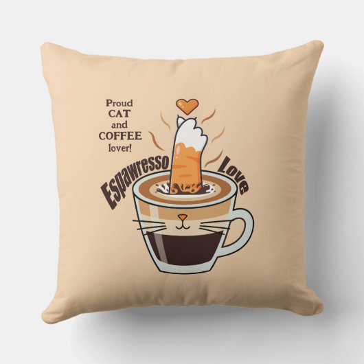 Funny Rustic Cozy Coffee Cat Lover Beige Custom クッション (裏面)