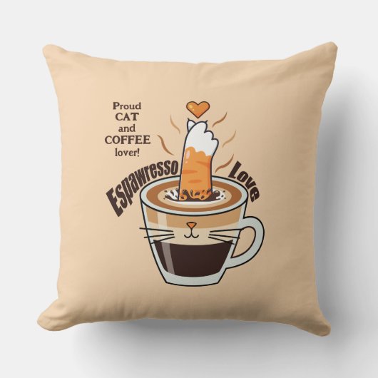 Funny Rustic Cozy Coffee Cat Lover Beige Custom クッション (正面)