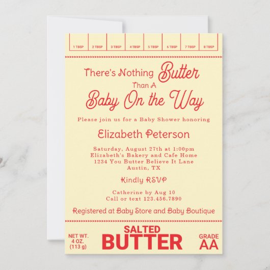 Funny Rustic Red Gingham Butter Themed Baby Shower 招待状 (正面)