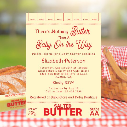 Funny Rustic Red Gingham Butter Themed Baby Shower 招待状