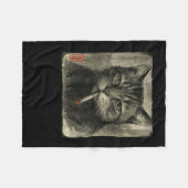 Funny Sad Cat Smoking Cigarette Meme Lover Sumi-e  フリースブランケット (正面(横))