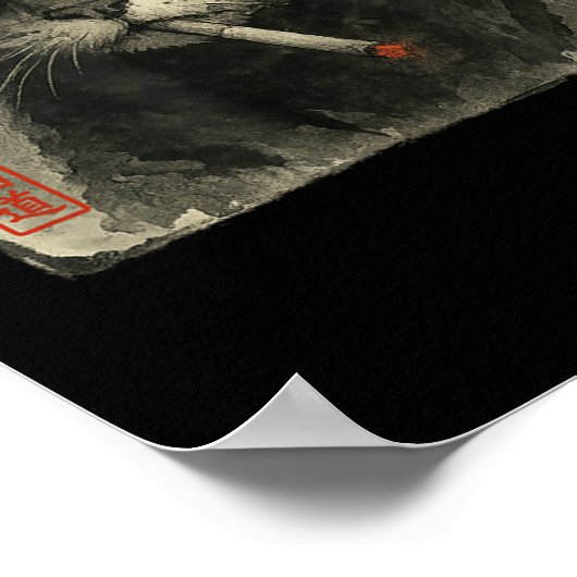 Funny Sad Cat Smoking Cigarette Meme Lover Sumi-e  ポスター (角)