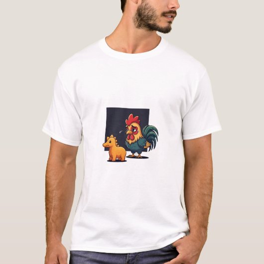 Funny Sad Rooster Crying at Dinosaur Nugget Tシャツ (正面)