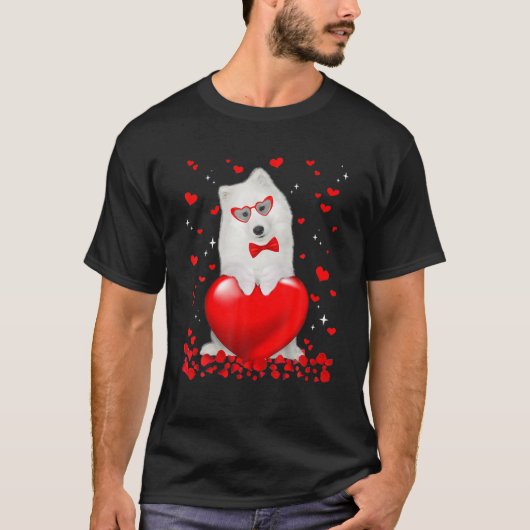 Funny Samoyed Dog Heart Valentine Dog Lover Tシャツ (正面)