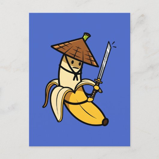 Funny Samurai Banana Ronin Cartoon Illustration ポストカード (正面)