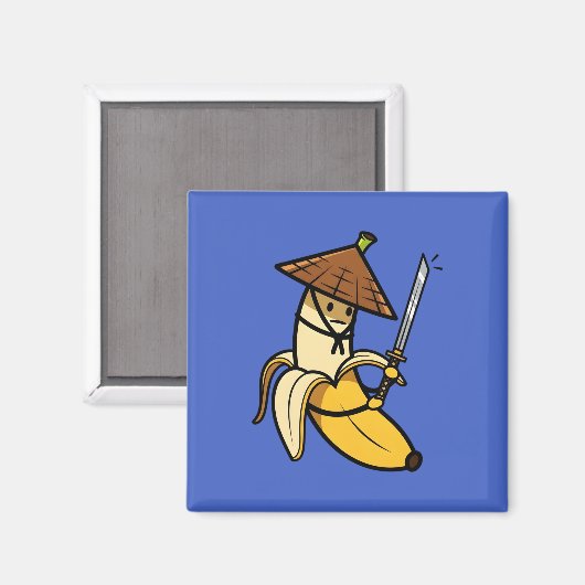 Funny Samurai Banana Ronin Cartoon Illustration マグネット (正面/裏面)