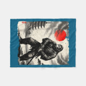 Funny Samurai Bigfoot Japanese Art Graphic Tee Ani フリースブランケット (正面(横))