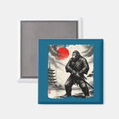 Funny Samurai Bigfoot Japanese Art Graphic Tee Ani マグネット (正面/裏面)