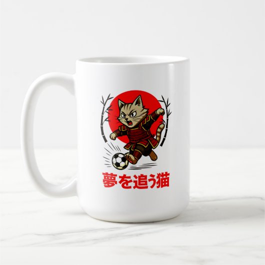 Funny Samurai Cat Soccer - Gift for Coffee & Cat  コーヒーマグカップ (左)
