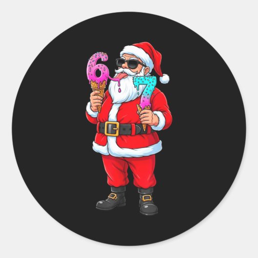 Funny Santa 67 Ice Cream Christmas Drip Xmas Teens ラウンドシール (正面)
