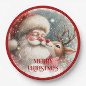 Funny Santa and Red Nose Rudolph Party Plates ペーパープレート (正面)
