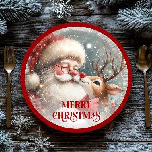 Funny Santa and Red Nose Rudolph Party Plates ペーパープレート