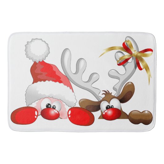 Funny Santa and Reindeer Cartoon Ornament Magnet B バスマット (正面)