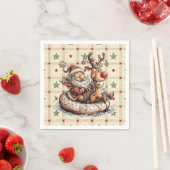 Funny Santa and Rudolf On A Water Tube スタンダードカクテルナプキン (インサイチュ)