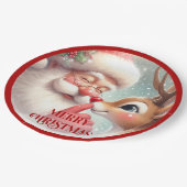 Funny Santa and Rudolph Festive Holiday Plates ペーパープレート (アングル)