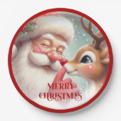 Funny Santa and Rudolph Festive Holiday Plates ペーパープレート (正面)