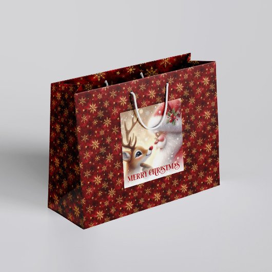 Funny Santa and Rudolph Kids Christmas Holiday  ラージペーパーバッグ