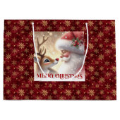 Funny Santa and Rudolph Kids Christmas Holiday  ラージペーパーバッグ (正面)