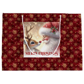 Funny Santa and Rudolph Kids Christmas Holiday  ラージペーパーバッグ (裏面)