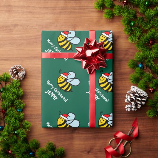 Funny Santa bee Christmas wrapping paper for kids ラッピングペーパー (クリスマスギフト)