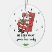 Funny Santa Book Lover Christmas セラミックオーナメント (左)