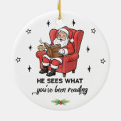 Funny Santa Book Lover Christmas セラミックオーナメント (裏面)